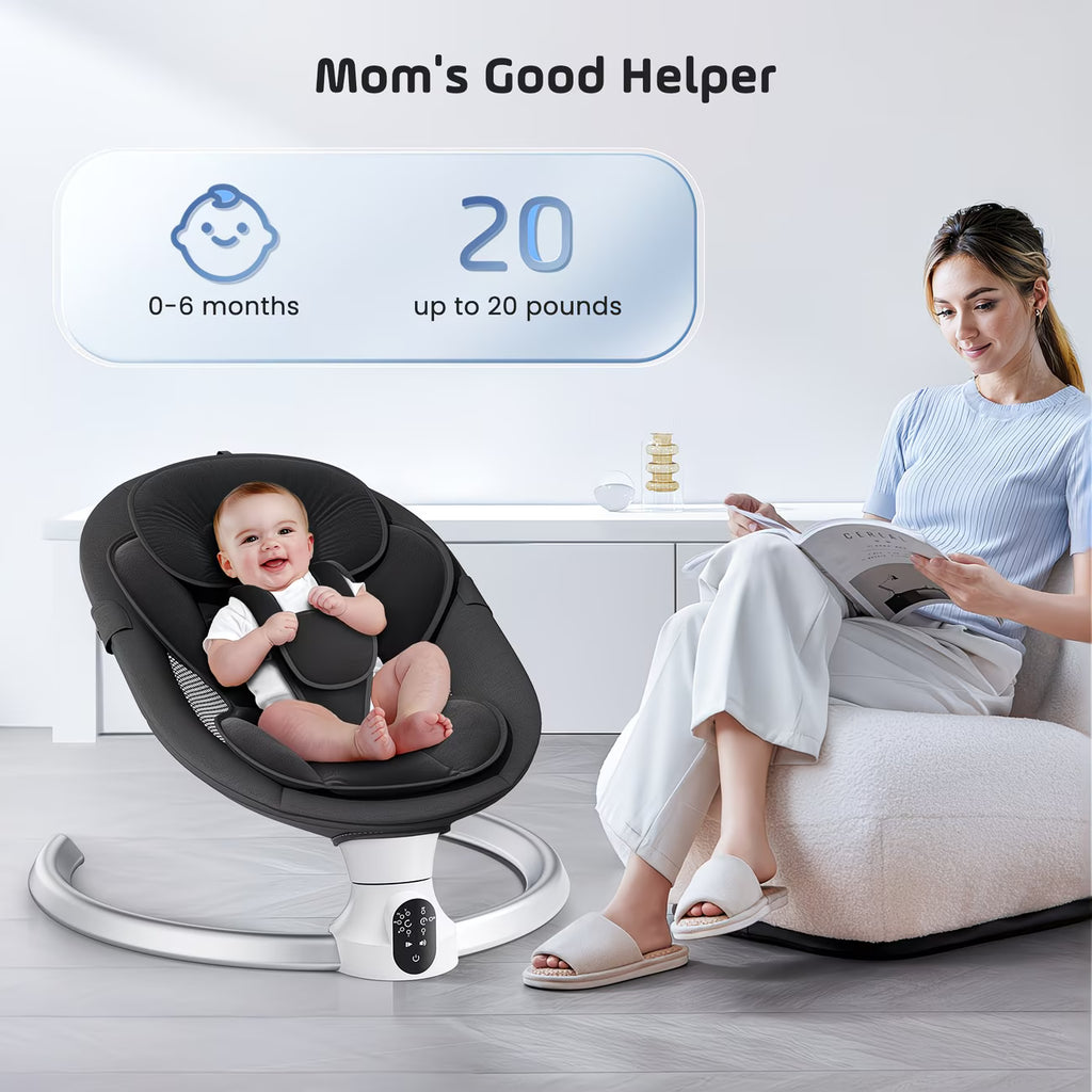Baby & Me™ Smart Electric Baby Swing & Bouncer — App & Remote Control, Bluetooth Music, 5 Speeds