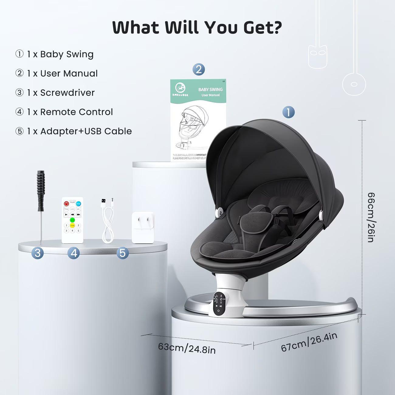 Baby & Me™ Smart Electric Baby Swing & Bouncer — App & Remote Control, Bluetooth Music, 5 Speeds